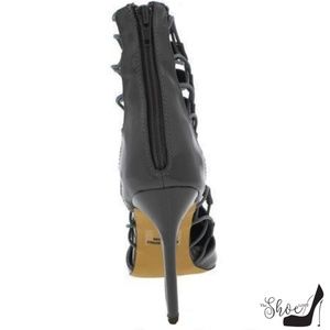 The Shoe Loft Shoes - Gina Steel Grey Lace Up Stretch Strap Shooties The Shoe Loft Shoes - Gina Steel Grey Lace Up Stretch Strap Shooties